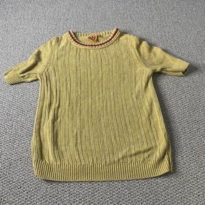 Tory Burch Womens Sweater Size Medium Yellow Chunky Knit‎ Linen Short Sleeves